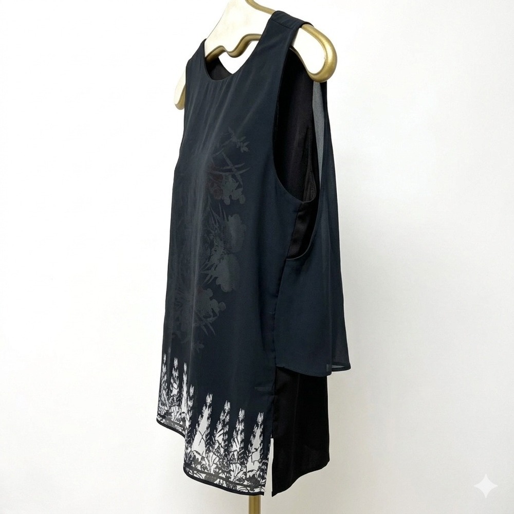 Kenneth Cole NY Black Layered Chiffon Top Small Office Siren Dark Fairy Capsule - Picture 9 of 17